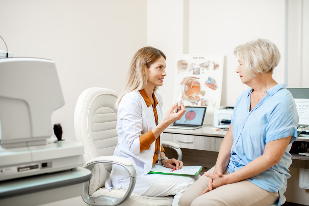 Senior,Woman,Patient,Talking,With,Female,Ophthalmologist,During,A,Medical